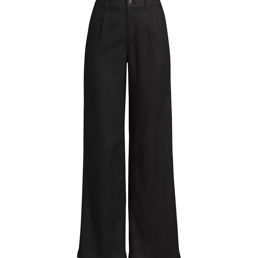 Women's High Rise Wide Leg Linen Pleated Pants