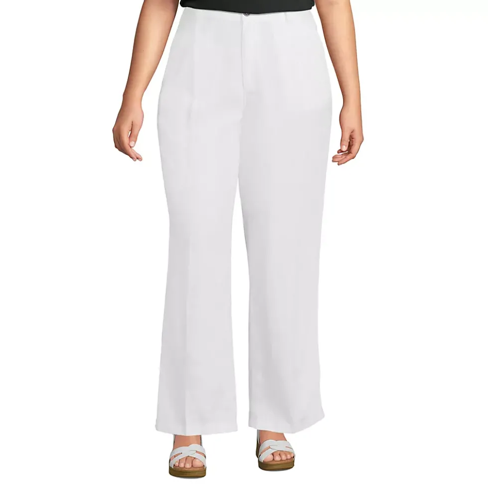 Women's High Rise Wide Leg Linen Pleated Pants