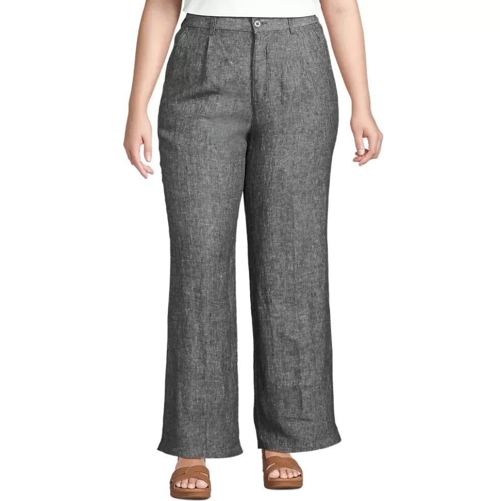 Women's High Rise Wide Leg Linen Pleated Pants
