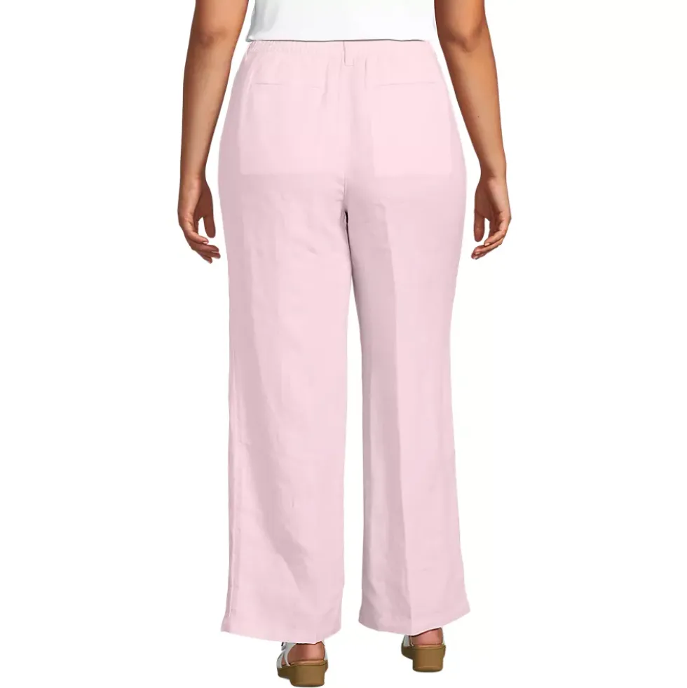 Women's High Rise Wide Leg Linen Pleated Pants