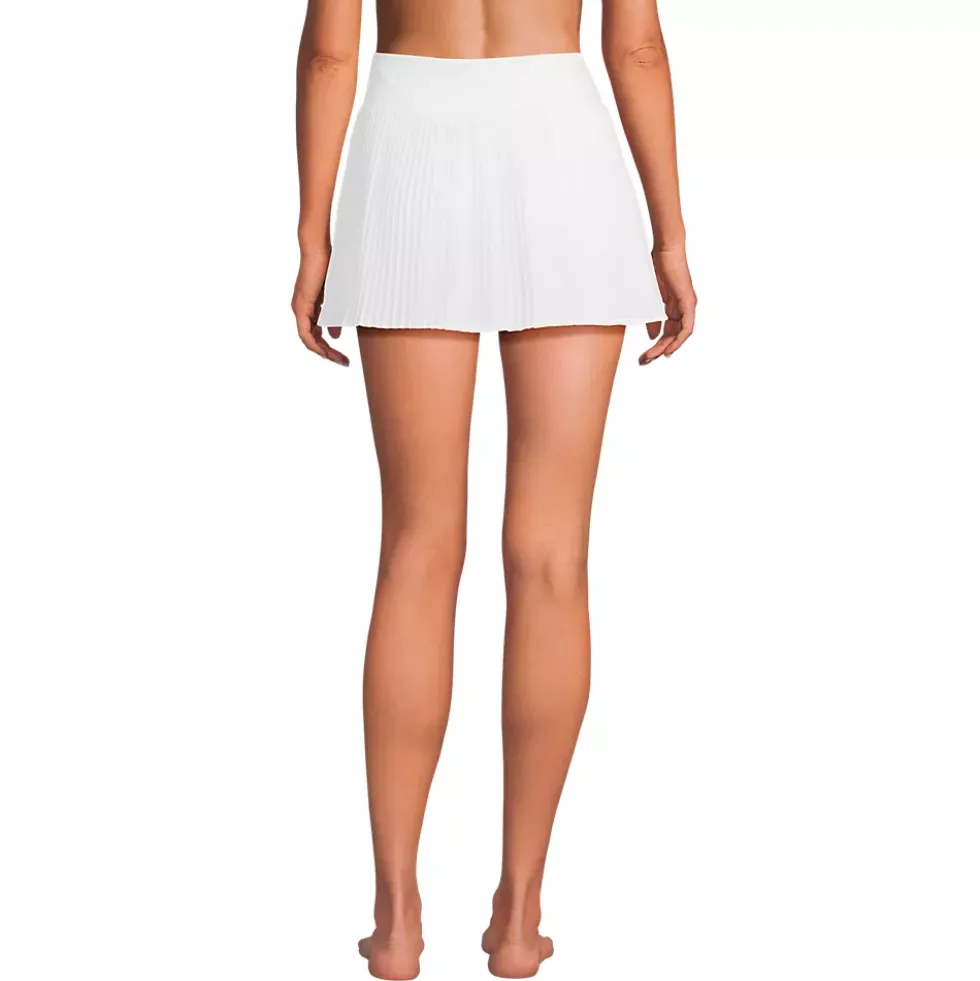 Women's High Waisted Pleated Woven Swim Skort