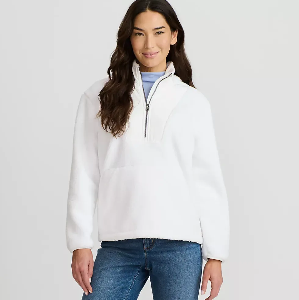 Women's Hooded Half Zip Faux Fur Sherpa Fleece Pullover