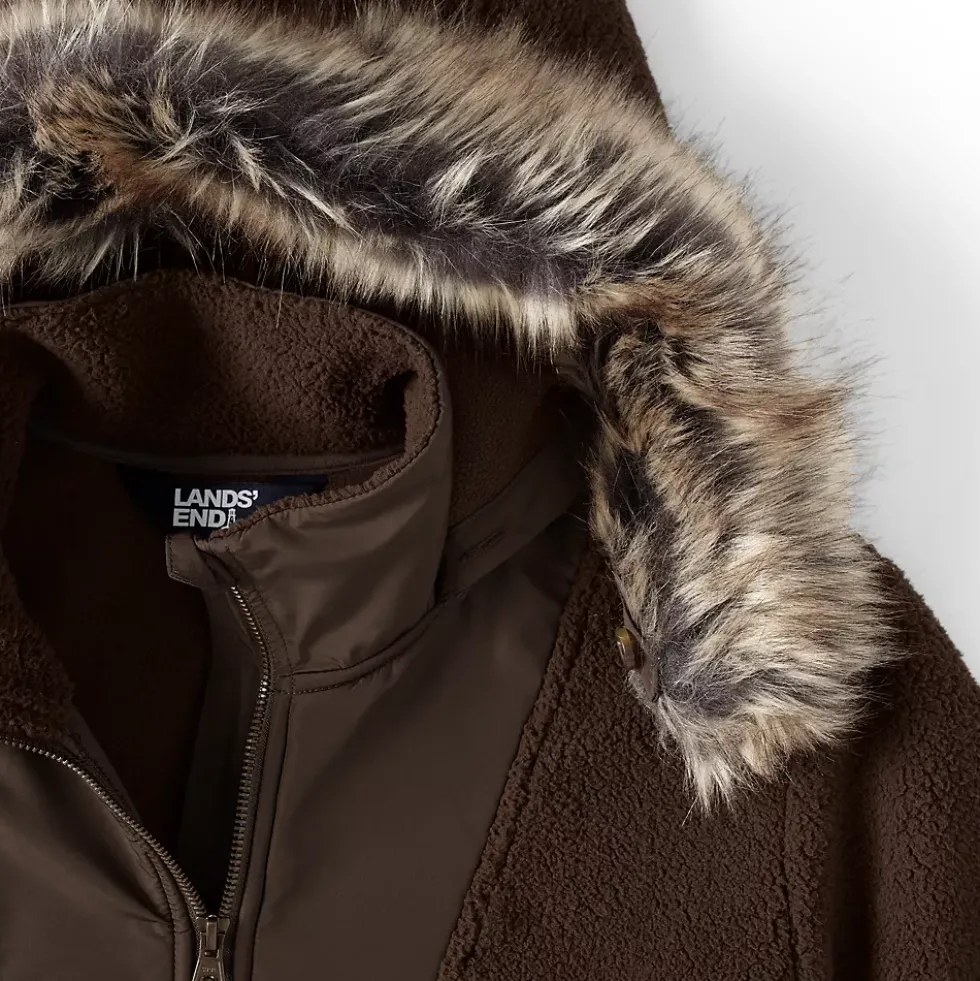 Women's Hooded Half Zip Faux Fur Sherpa Fleece Pullover