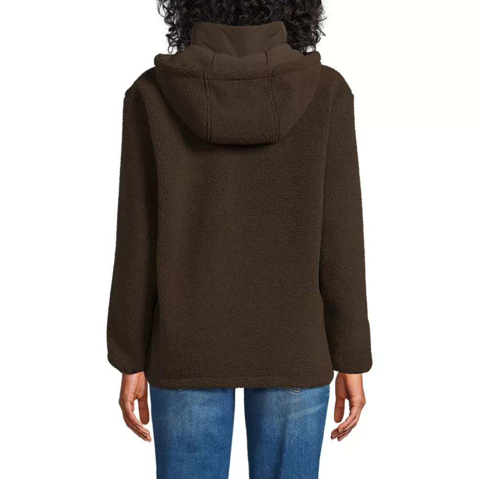 Women's Hooded Half Zip Faux Fur Sherpa Fleece Pullover