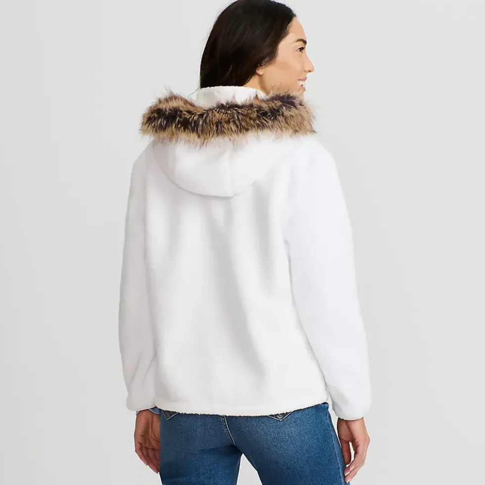 Women's Hooded Half Zip Faux Fur Sherpa Fleece Pullover