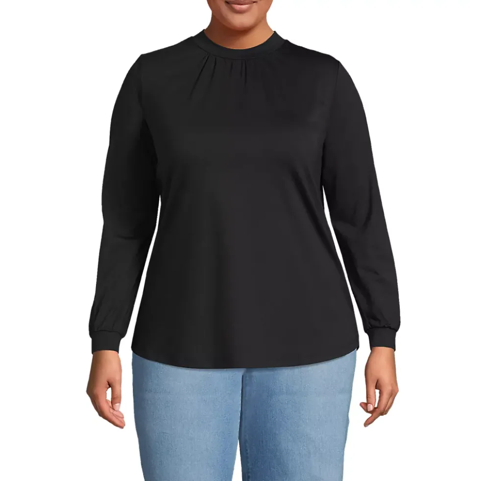 Women's Jersey Long Sleeve Gathered Mock