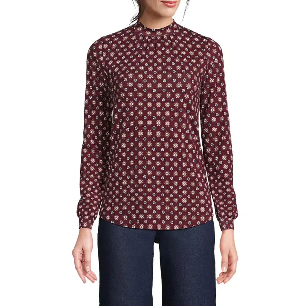 Women's Jersey Long Sleeve Gathered Mock