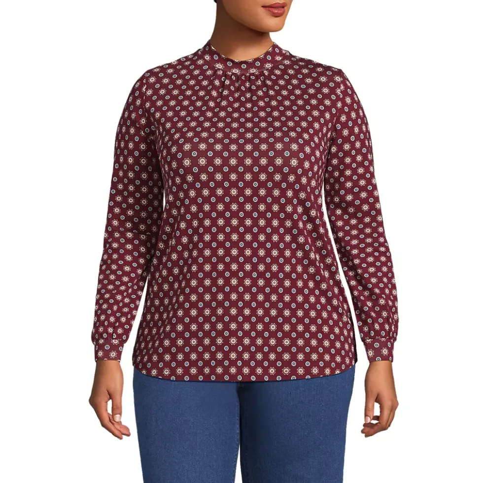 Women's Jersey Long Sleeve Gathered Mock