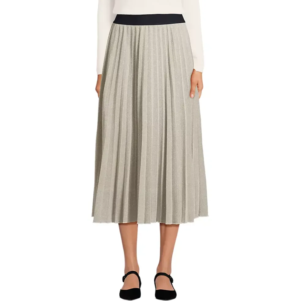 Women's Knit Foil Pleated Midi Skirt