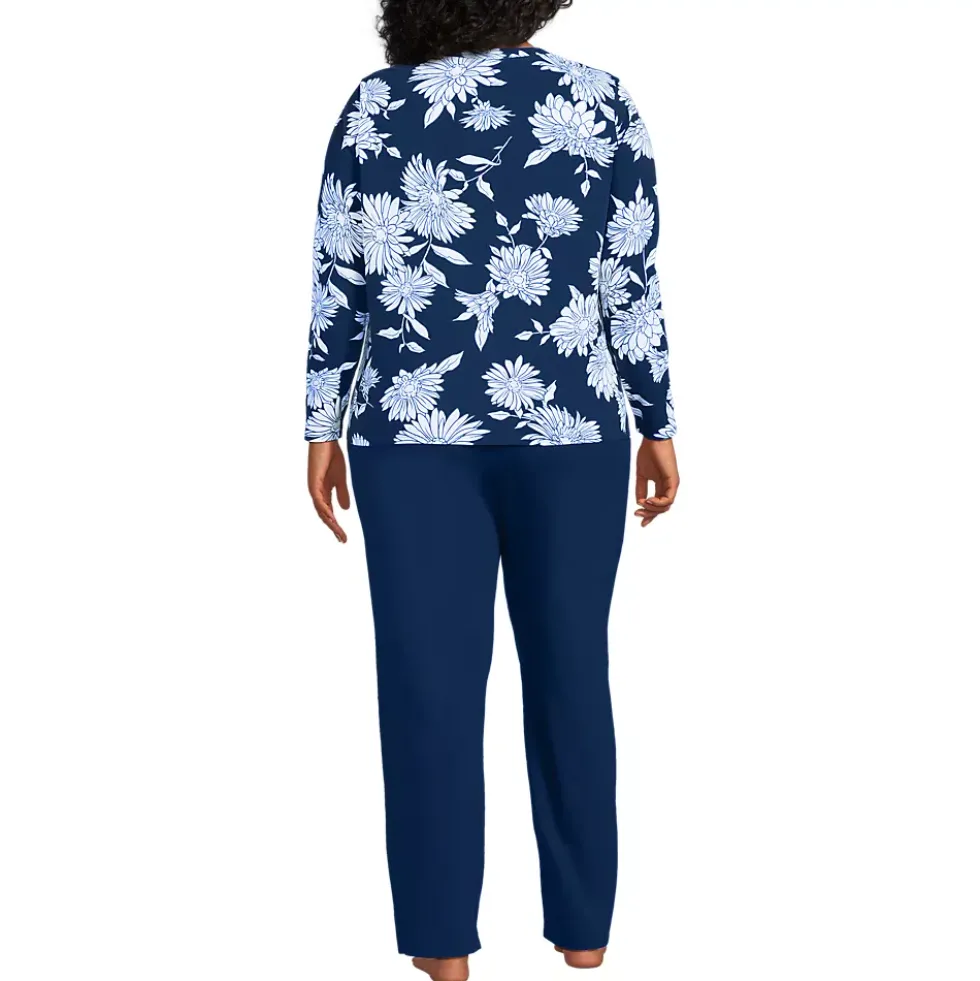 Women's Knit 2 Piece Pajama Set - Long Sleeve Top and Pants