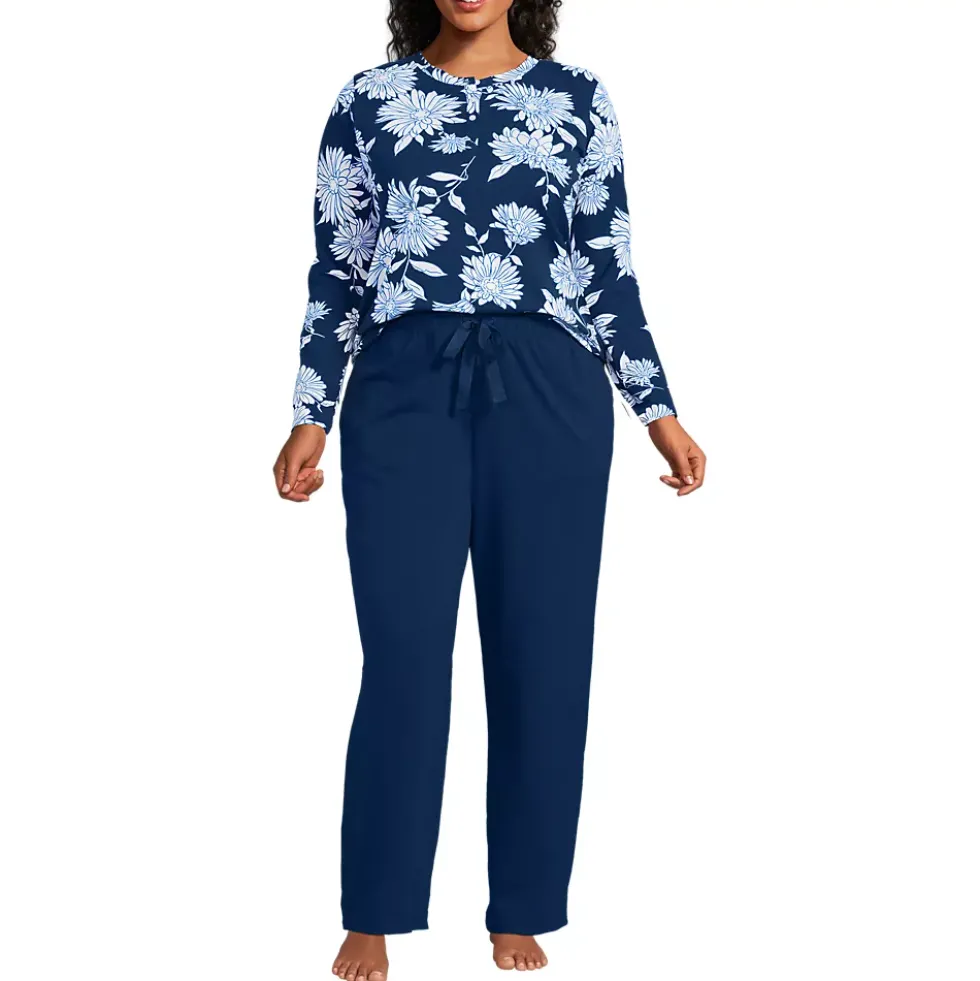 Women's Knit 2 Piece Pajama Set - Long Sleeve Top and Pants