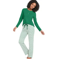 Women's Knit 2 Piece Pajama Set - Long Sleeve Top and Pants