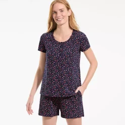 Women's Knit 2 Piece Pajama Set - Short Sleeve Top and Shorts