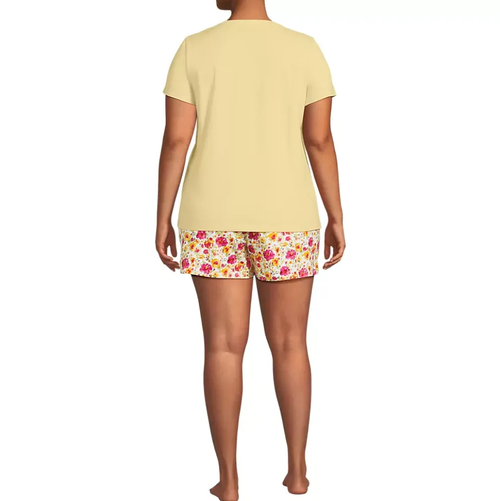 Women's Knit 2 Piece Pajama Set - Short Sleeve Top and Shorts