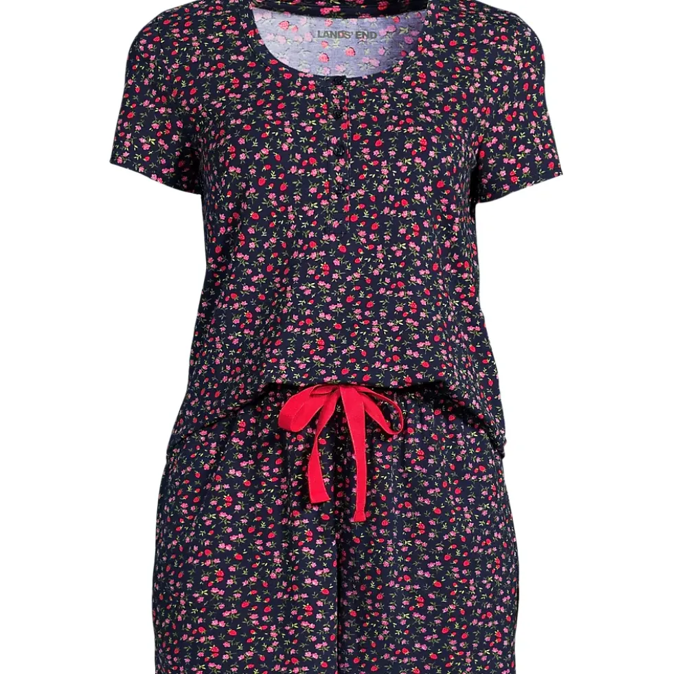 Women's Knit 2 Piece Pajama Set - Short Sleeve Top and Shorts