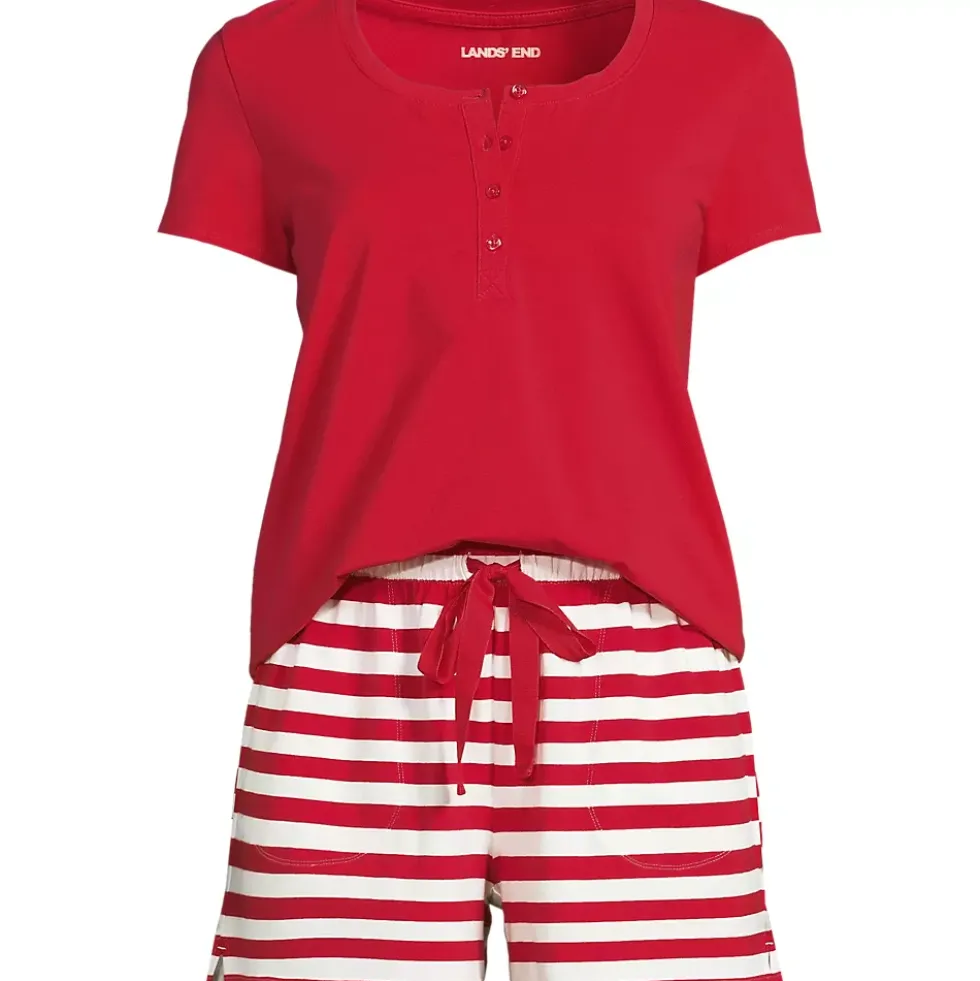 Women's Knit 2 Piece Pajama Set - Short Sleeve Top and Shorts
