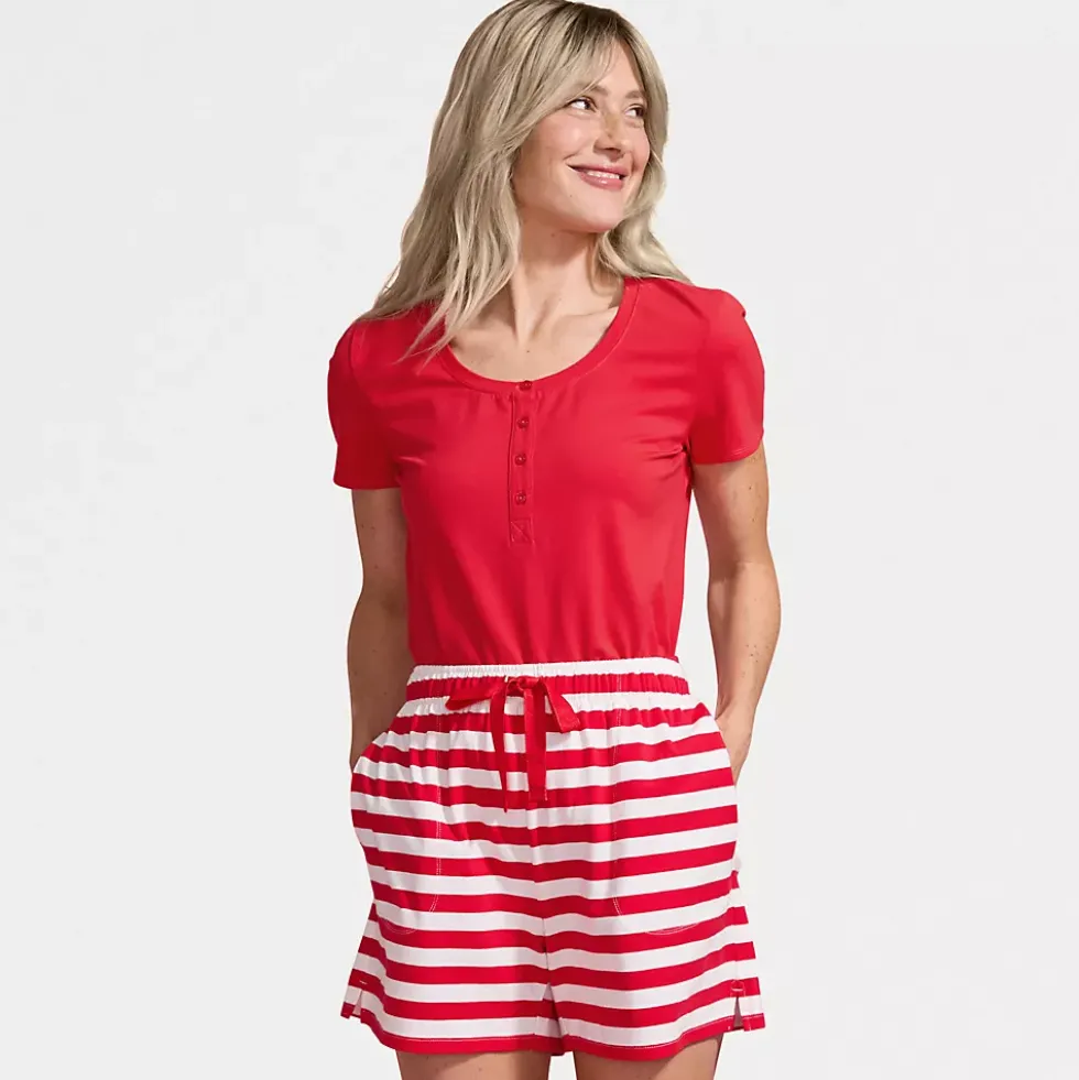 Women's Knit 2 Piece Pajama Set - Short Sleeve Top and Shorts