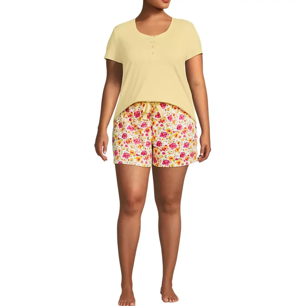 Women's Knit 2 Piece Pajama Set - Short Sleeve Top and Shorts