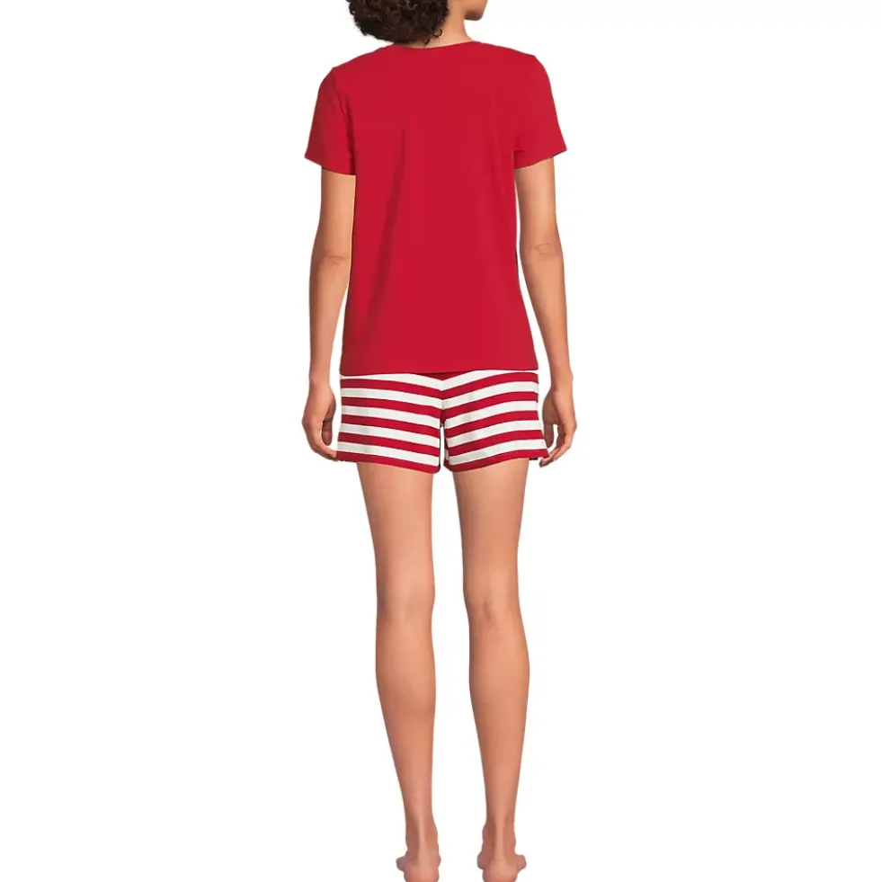 Women's Knit 2 Piece Pajama Set - Short Sleeve Top and Shorts