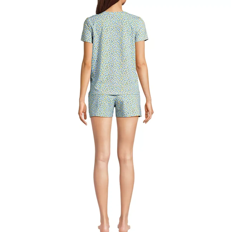 Women's Knit 2 Piece Pajama Set - Short Sleeve Top and Shorts