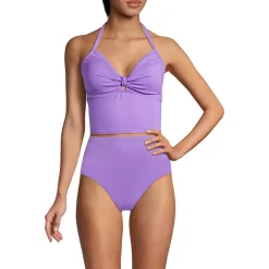 Women's Knot Front Halter Tankini Swimsuit Top