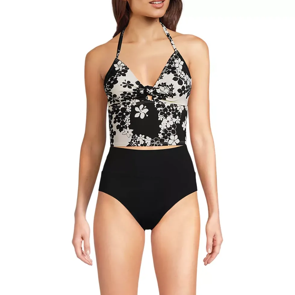 Women's Knot Front Halter Tankini Swimsuit Top