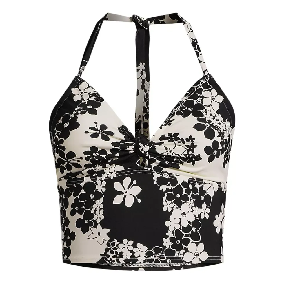 Women's Knot Front Halter Tankini Swimsuit Top