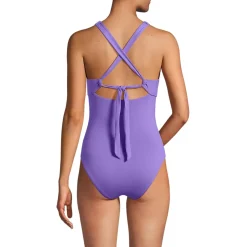 Women's Knot Front V-neck High Leg One Piece Swimsuit