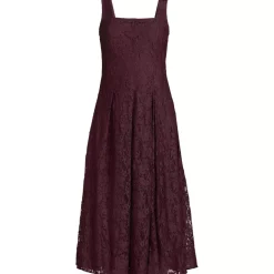 Women's Lace Pleated Square Neck Midi Dress