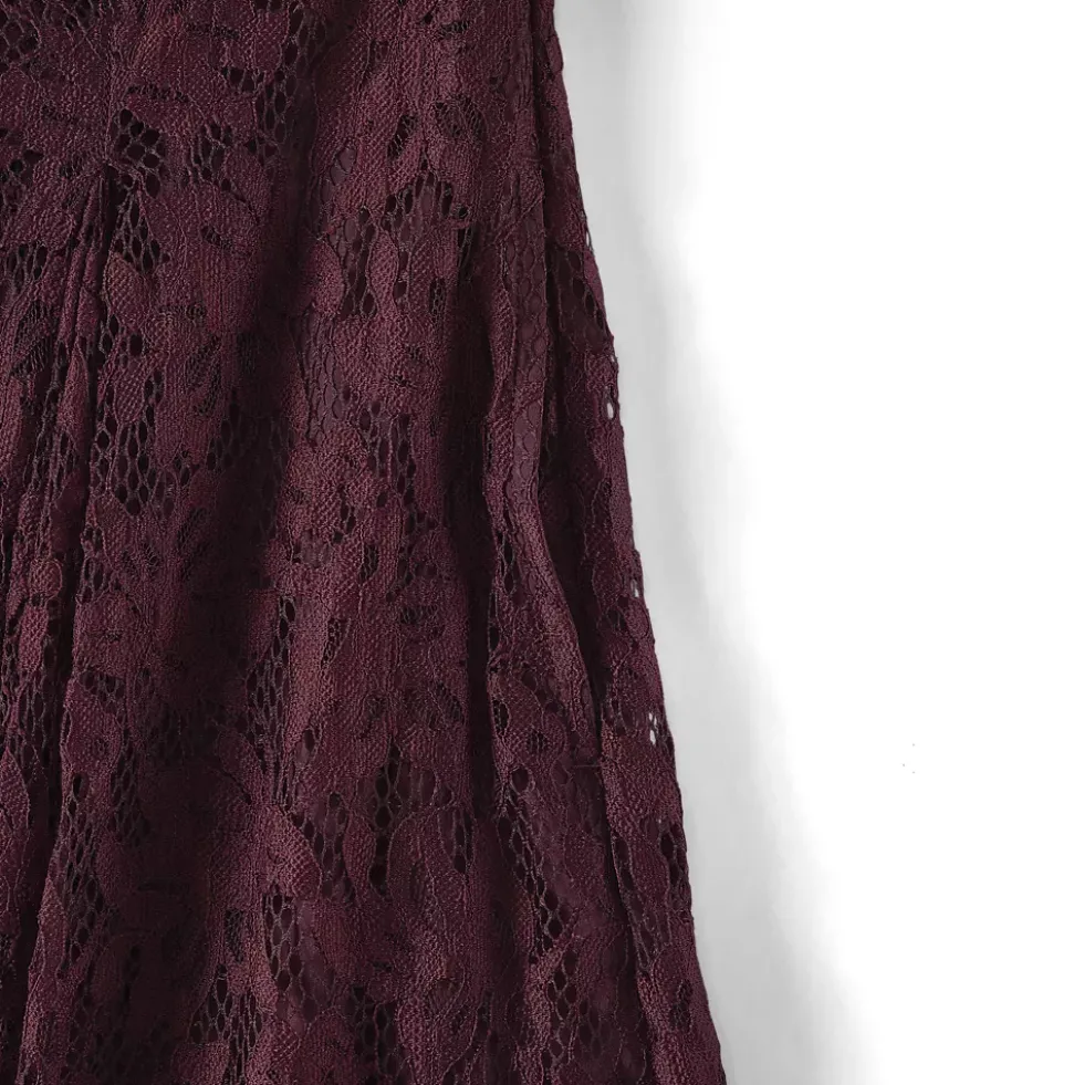 Women's Lace Pleated Square Neck Midi Dress