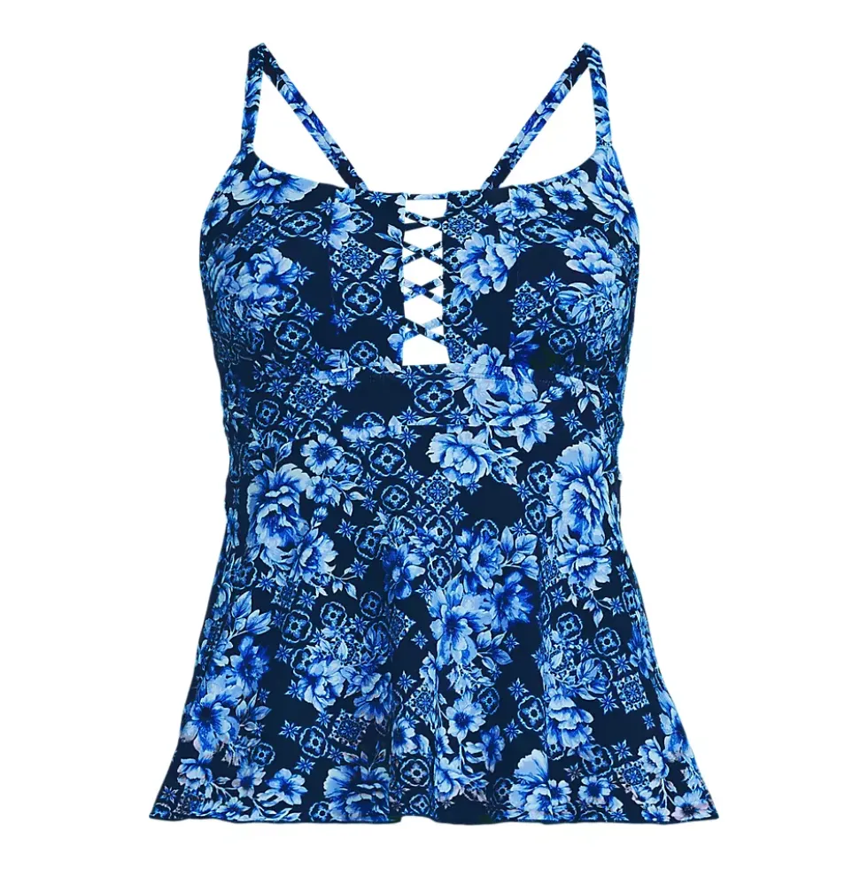 Women's Lace-up Flutter Tankini Swimsuit Top