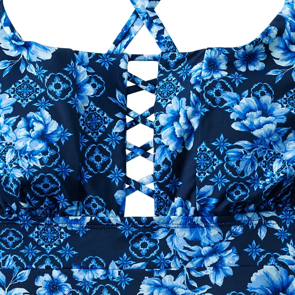 Women's Lace-up Flutter Tankini Swimsuit Top