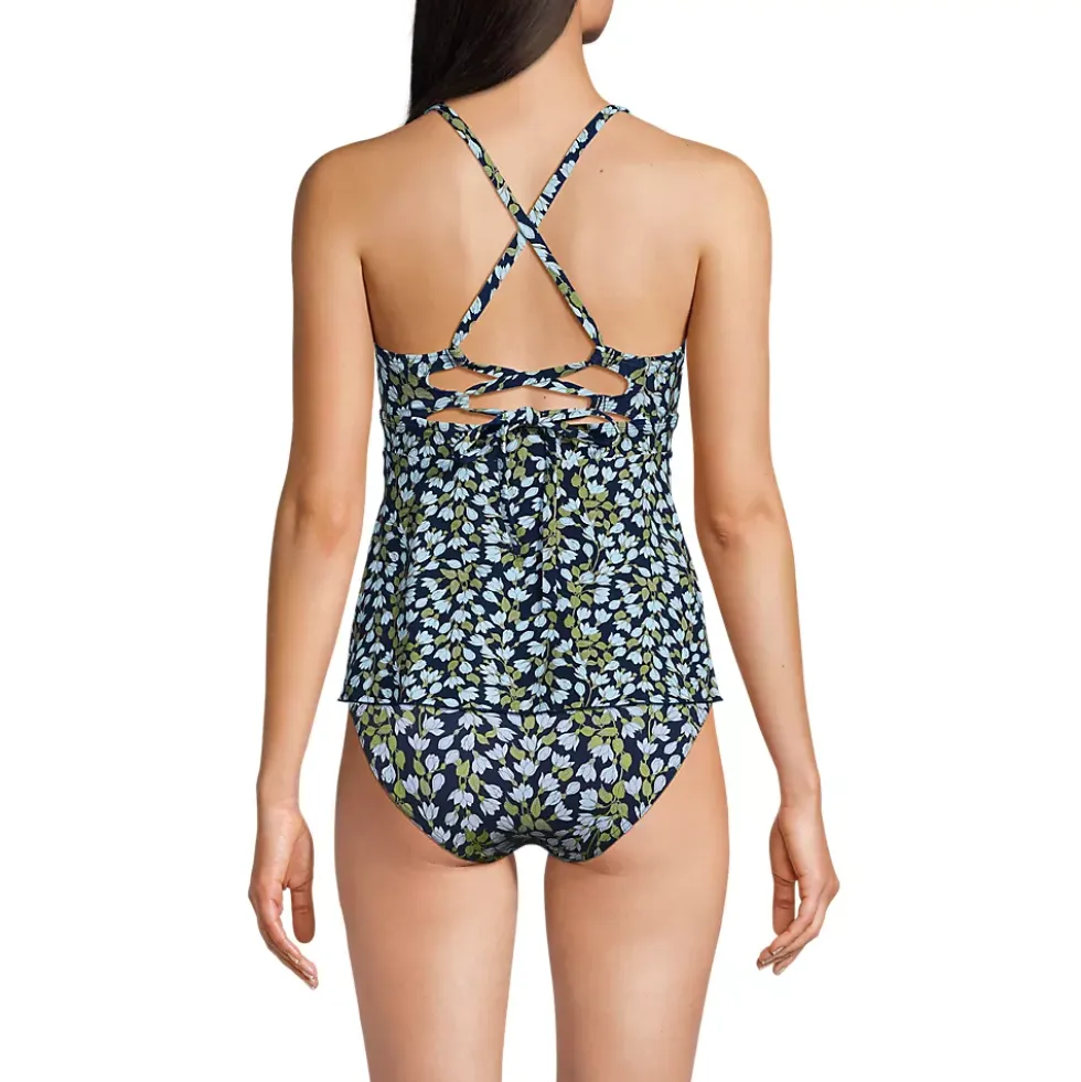 Women's Lace-up Flutter Tankini Swimsuit Top