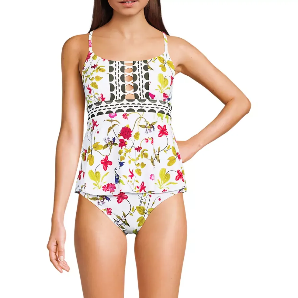 Women's Lace-up Flutter Tankini Swimsuit Top