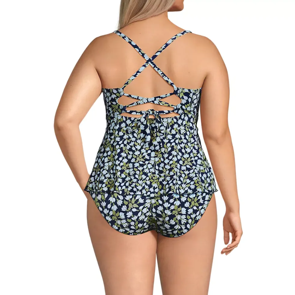Women's Lace-up Flutter Tankini Swimsuit Top