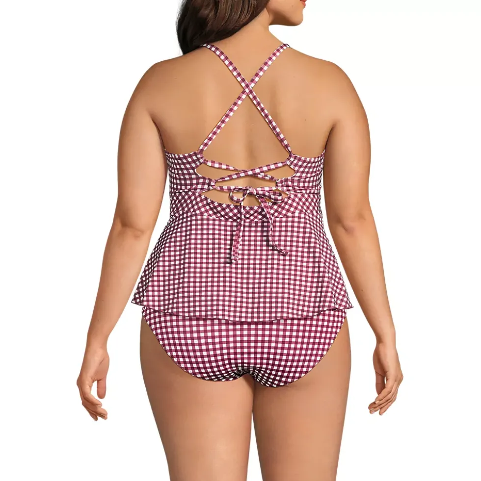 Women's Lace-up Flutter Tankini Swimsuit Top