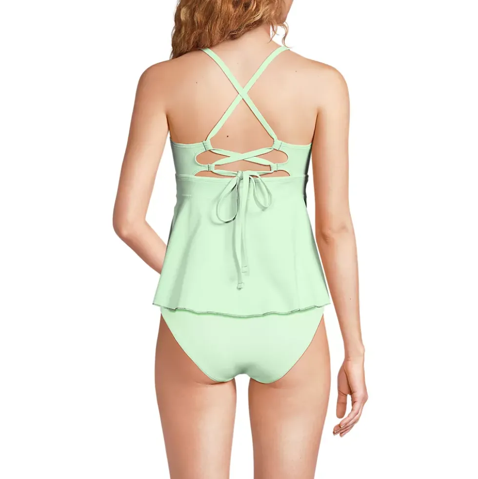 Women's Lace-up Flutter Tankini Swimsuit Top