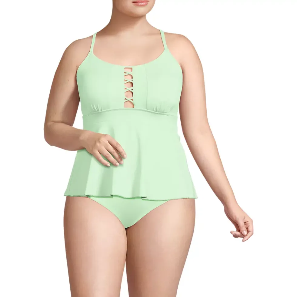 Women's Lace-up Flutter Tankini Swimsuit Top