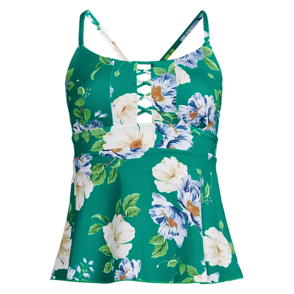 Women's Lace-up Flutter Tankini Swimsuit Top