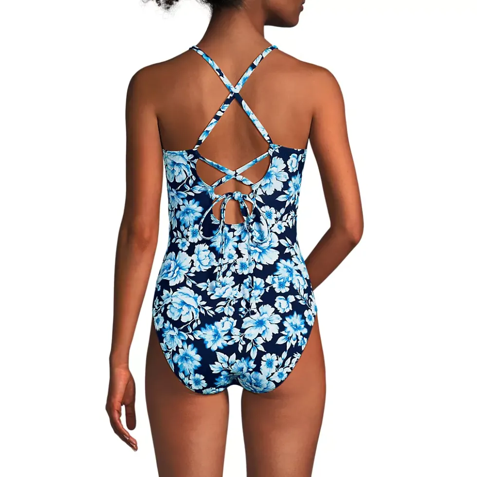 Women's Lace Up One Piece Swimsuit