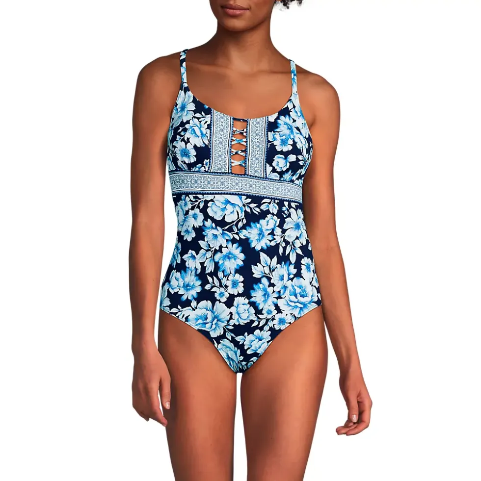 Women's Lace Up One Piece Swimsuit