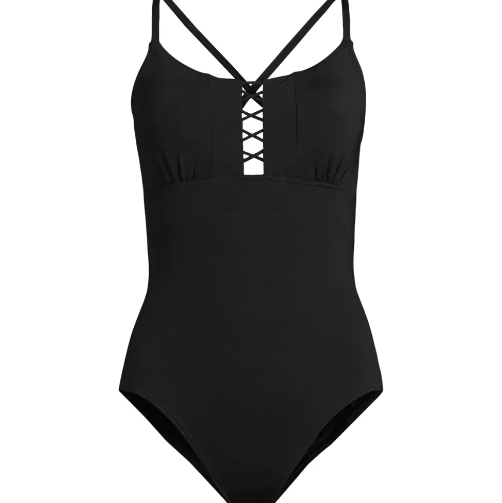 Women's Lace Up One Piece Swimsuit