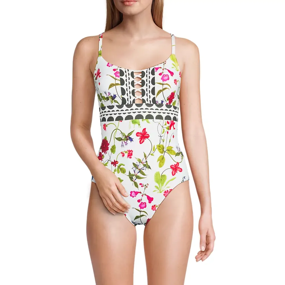 Women's Lace Up One Piece Swimsuit