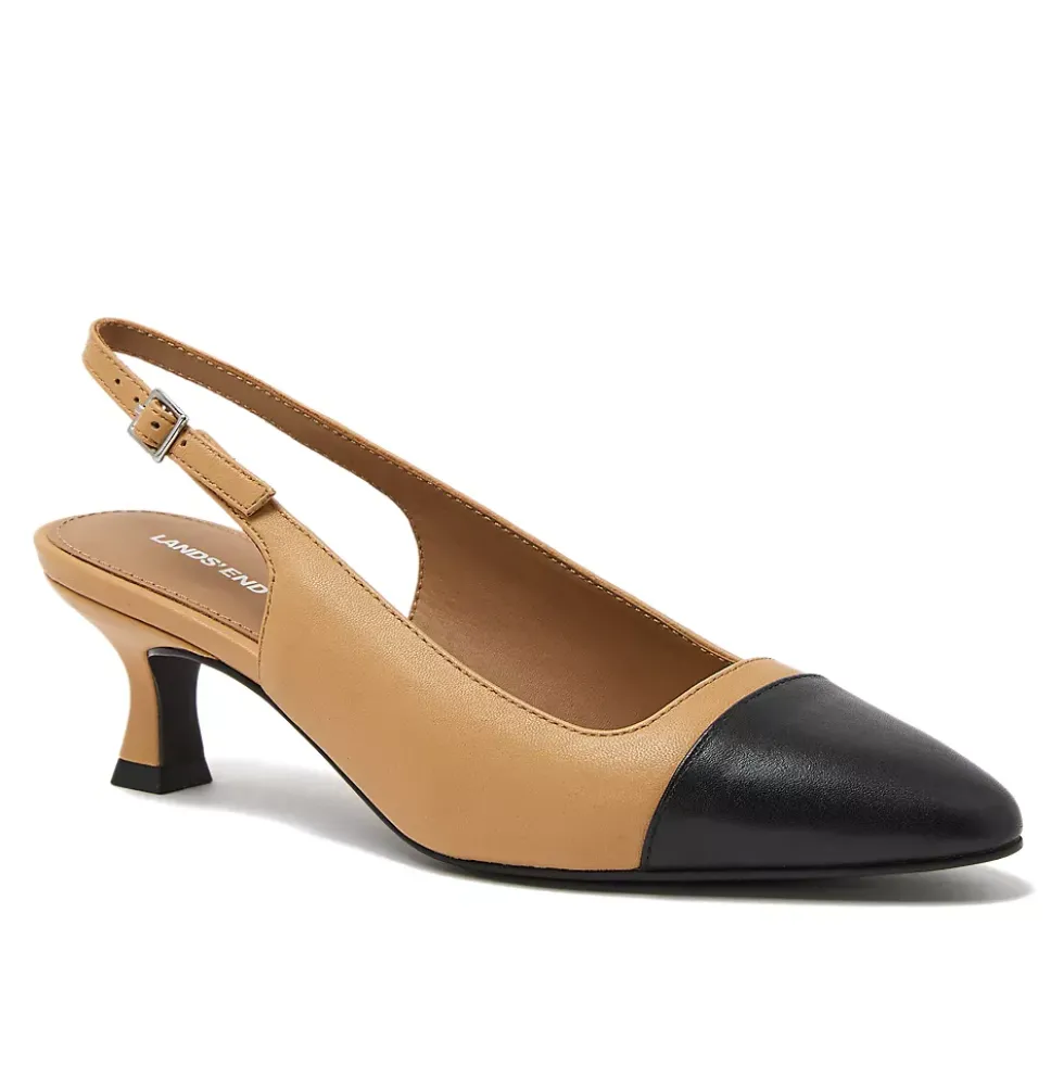 Women's Leather Slingback Cap Toe Kitten Heels