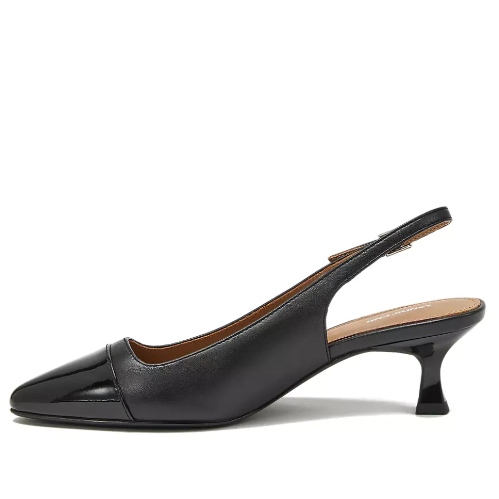 Women's Leather Slingback Cap Toe Kitten Heels