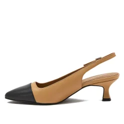 Women's Leather Slingback Cap Toe Kitten Heels