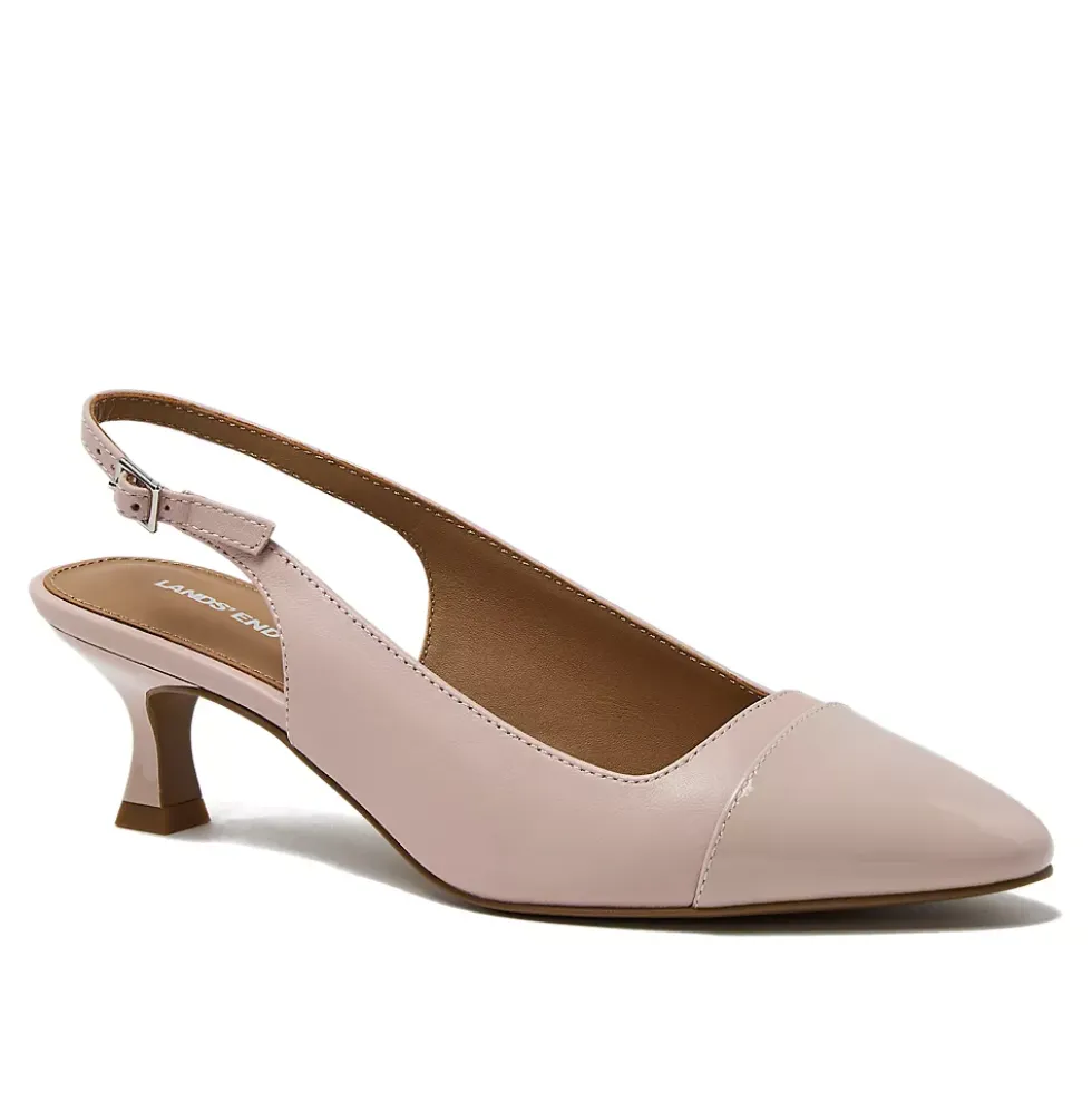 Women's Leather Slingback Cap Toe Kitten Heels