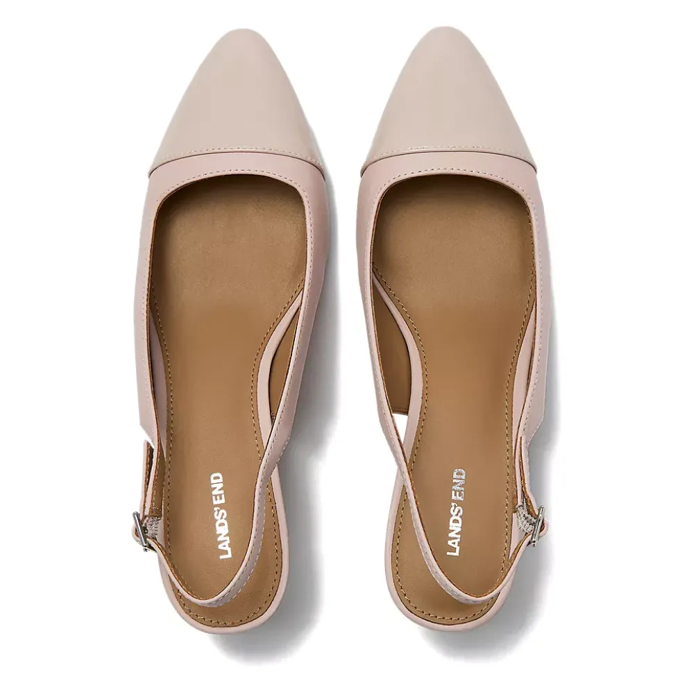 Women's Leather Slingback Cap Toe Kitten Heels