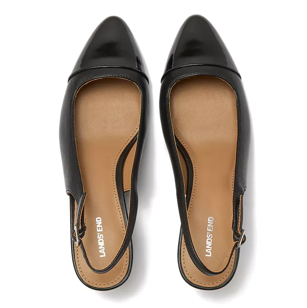Women's Leather Slingback Cap Toe Kitten Heels