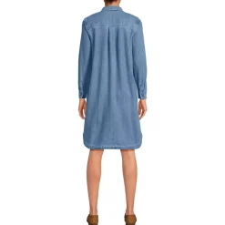 Women's Light Weight Denim Long Sleeve Button Front Shirt Dress